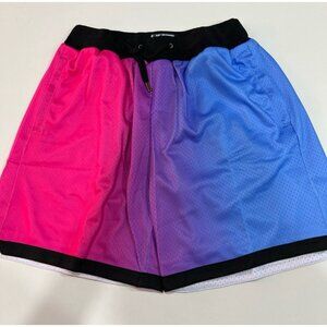 DEHANER men's basketball shorts, featuring a pink and light blue gradient color